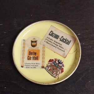 Rare-Vintage Metal -Yellow Cocktail Recipe Alcohol Coaster